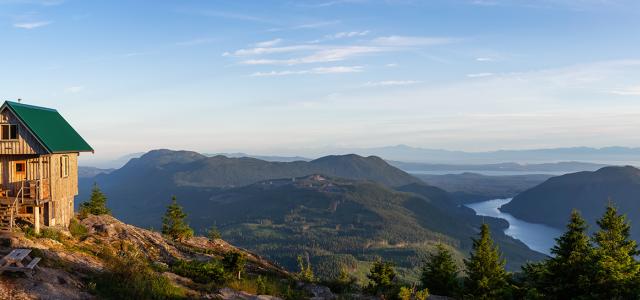 View of Tin Hat Cabin on top of a mountain